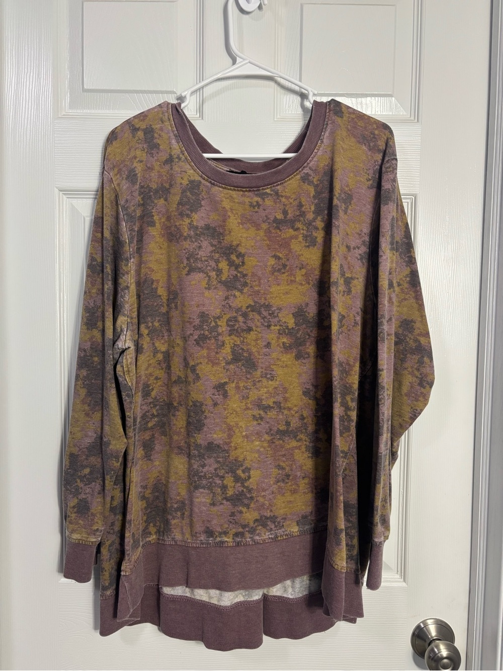 Jane and Delancey Mauve and Olive Patterned Pullover Sweatshirt
